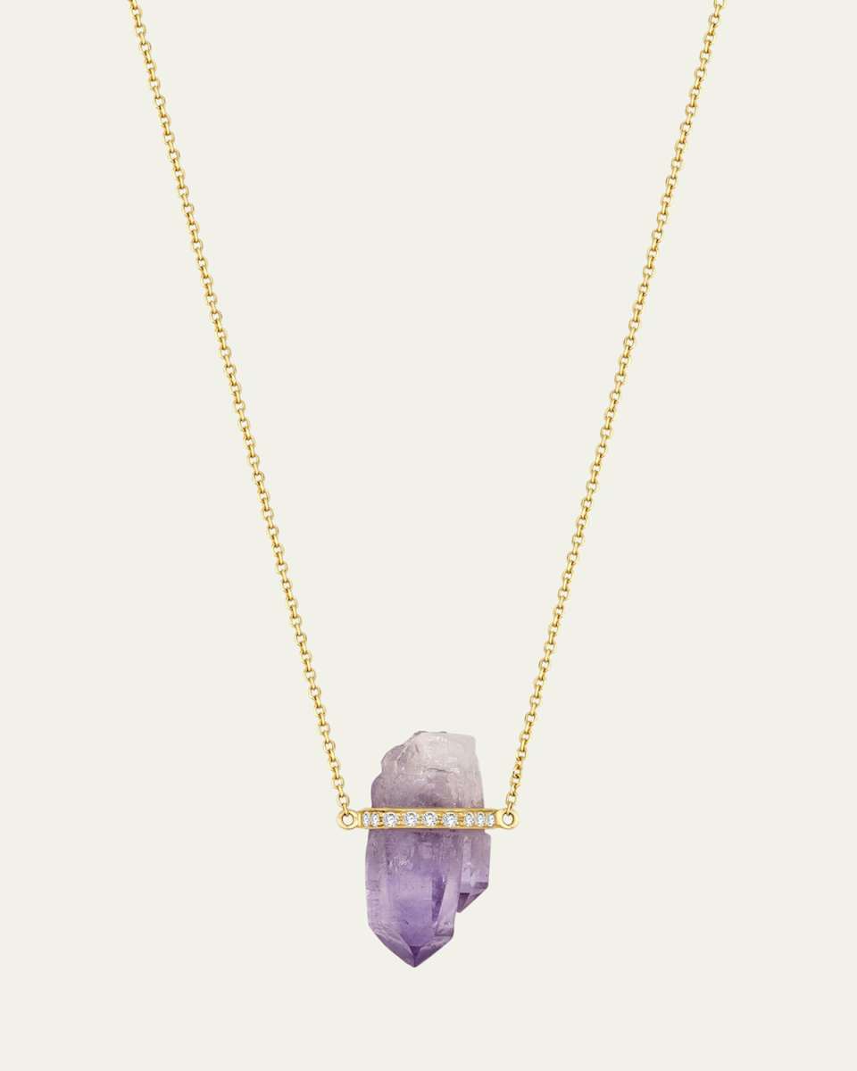 14K Crystalline Veracruz Amethyst Diamond Bar Necklace
